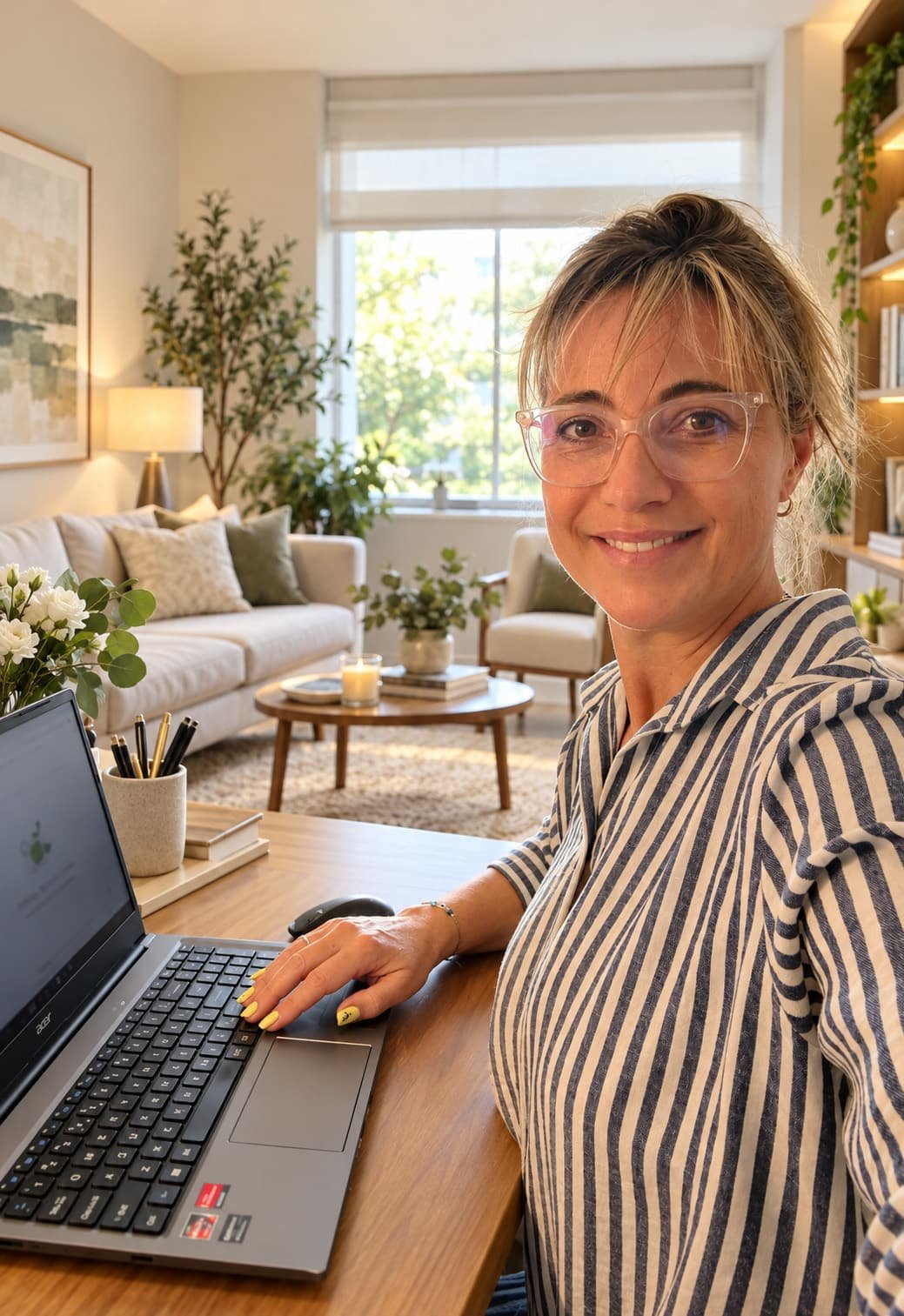 Fanny Mancini trabajando en su escritorio